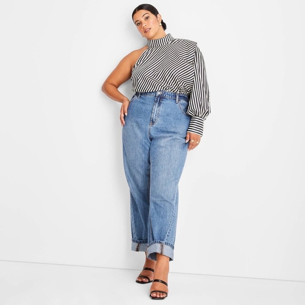 Future Collective - High-Rise Faded Boyfriend Jeans - Size 12 - Light Blue